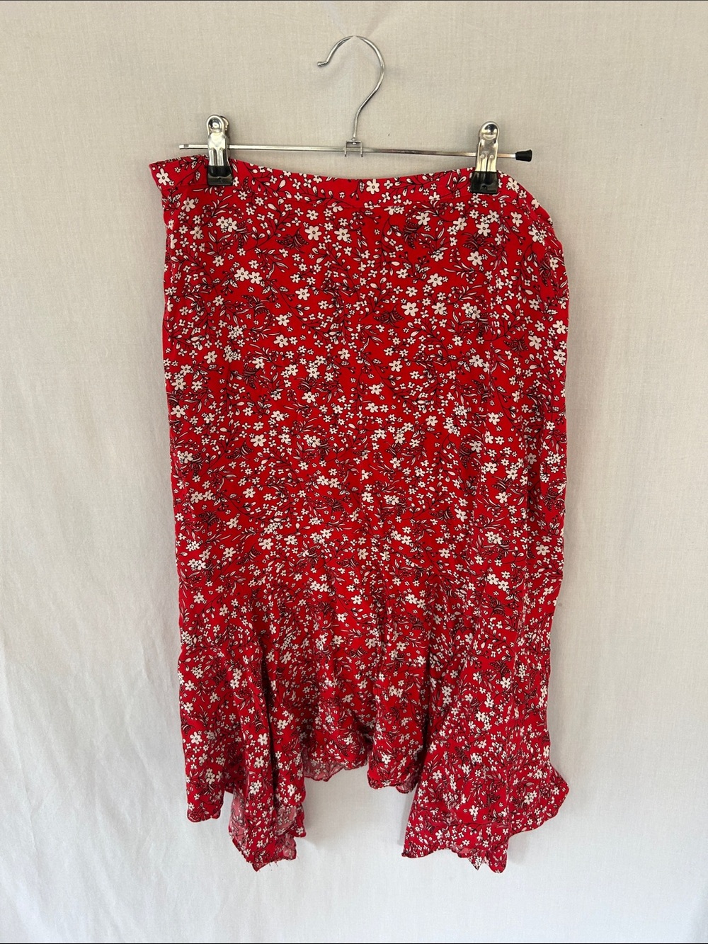 Max Studio Red Floral High-Low Ruffle Skirt